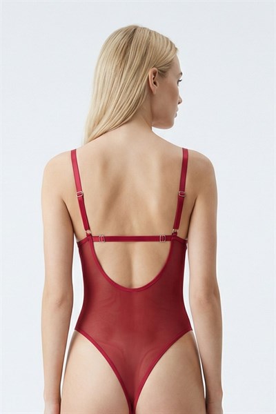 Bordo Dantel Detaylı Bodysuit 651