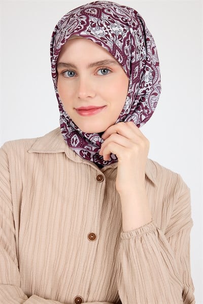 Bordo Etnik Desenli Eşarp 3013