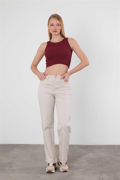 Bordo Fitilli Crop Kadın Atlet 1312