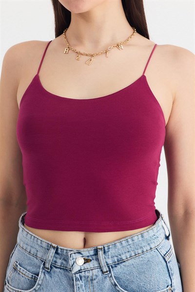Bordo İnce Askılı Fitted Basic Atlet 947