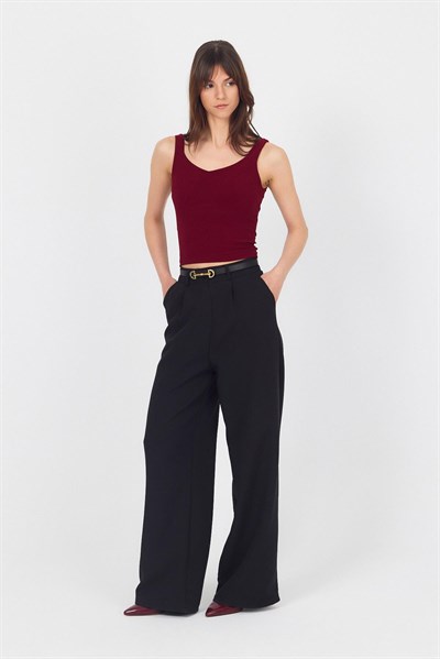 Bordo Kalın Askılı V Yaka Bluz 13293