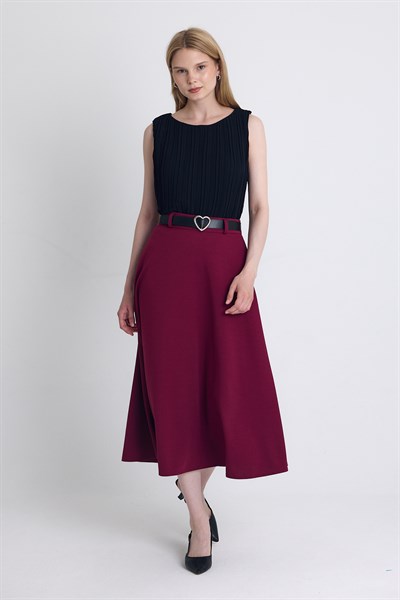 Bordo Kemerli A Kesim Midi Etek 4806A