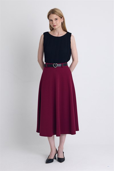 Bordo Kemerli A Kesim Midi Etek 4806A