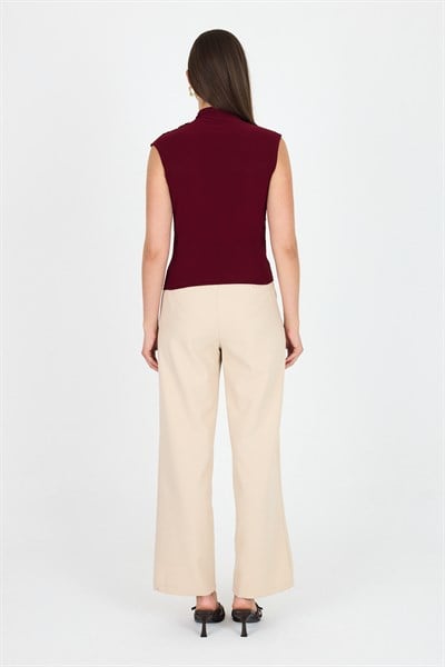 Bordo Kolsuz Büzgülü Sandy Bluz 2430