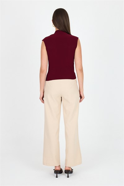Bordo Kolsuz Büzgülü Sandy Bluz 2430