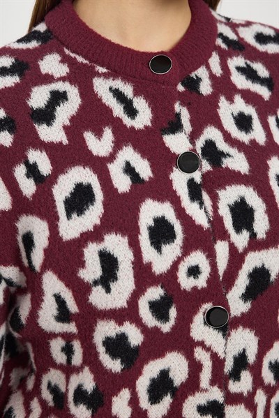 Bordo Leopar Detay Triko Hırka 24367