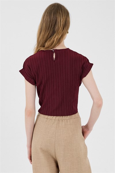 Bordo Ön Bağlama Detaylı Bluz 8071A