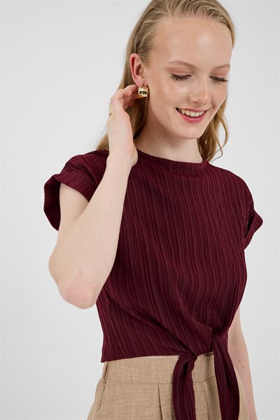 Bordo Ön Bağlama Detaylı Bluz 8071A