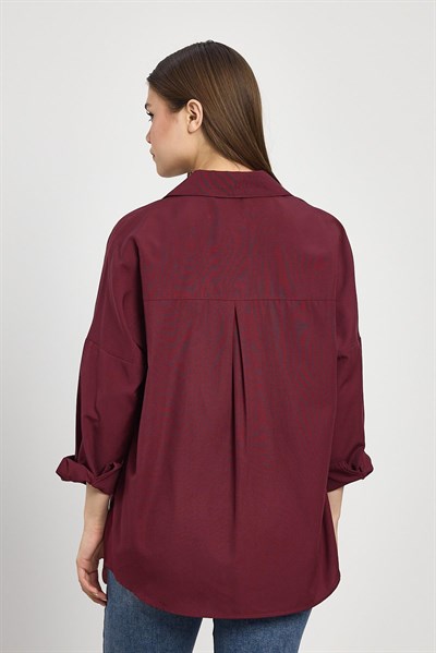 Bordo Relaxed Fit Rahat Kesim Basic Gömlek - 6621A