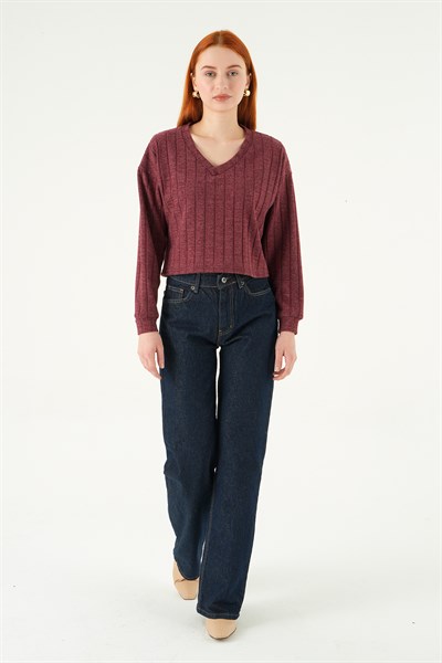 Bordo V Yaka Bluz 8259A