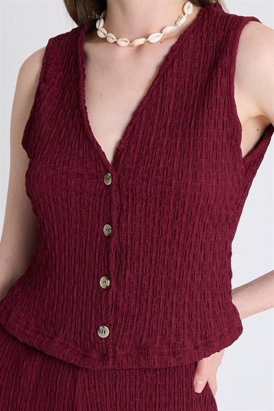 Bordo V Yaka Yelek ve Pantolon Takımı 3000