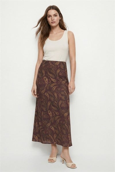 Bordo Yaprak Desenli Etek 3507