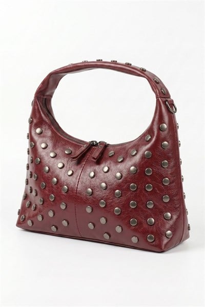 Bordo Zımba Detay Oval Çanta 9232