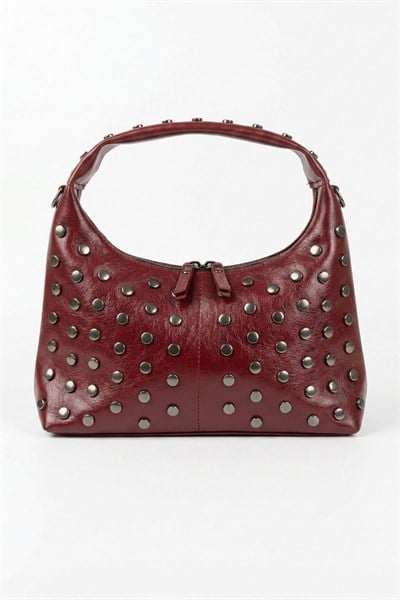 Bordo Zımba Detay Oval Çanta 9232