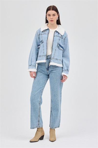 Buzkar İçi Kürklü Crop Jean Kadın Ceket 6010