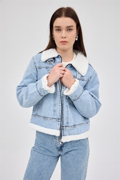 Buzkar İçi Kürklü Crop Jean Kadın Ceket 6010
