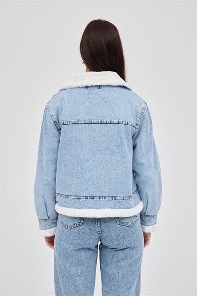 Buzkar İçi Kürklü Crop Jean Kadın Ceket 6010