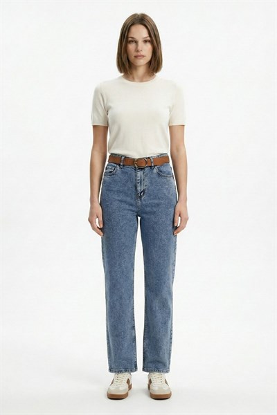 Buzkar Kemerli Likralı Jean 3043