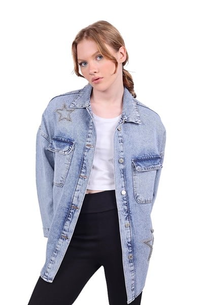 Buzkar Yıldız Taşlı Jean Ceket 9064