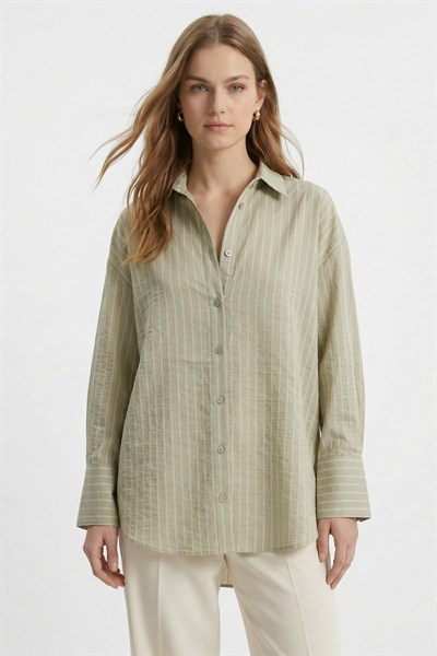 Çağla Çizgili Oversize Gömlek 5460