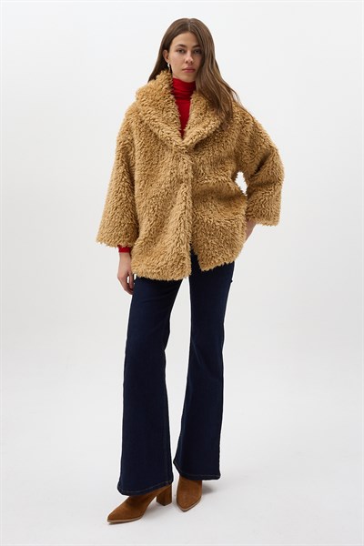 Camel Çıt Çıtlı Peluş Kadın Kaban 8471