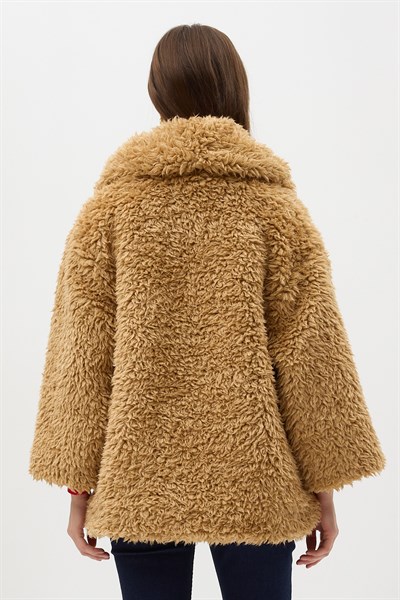 Camel Çıt Çıtlı Peluş Kadın Kaban 8471