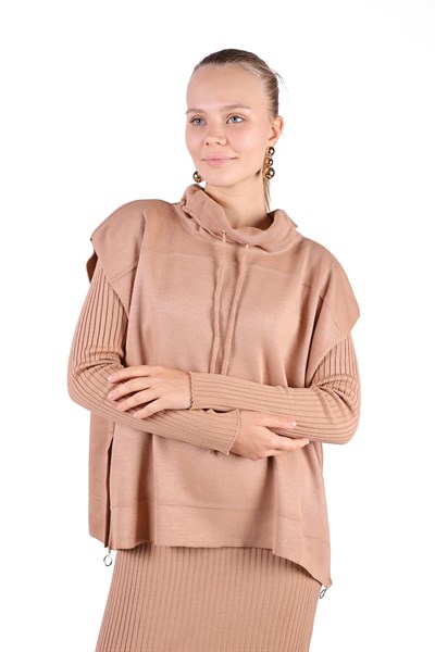 Camel Degaje Yaka Elbise Takım 24267