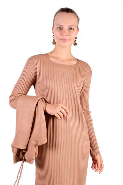Camel Degaje Yaka Elbise Takım 24267