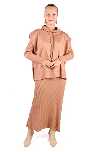 Camel Degaje Yaka Elbise Takım 24267