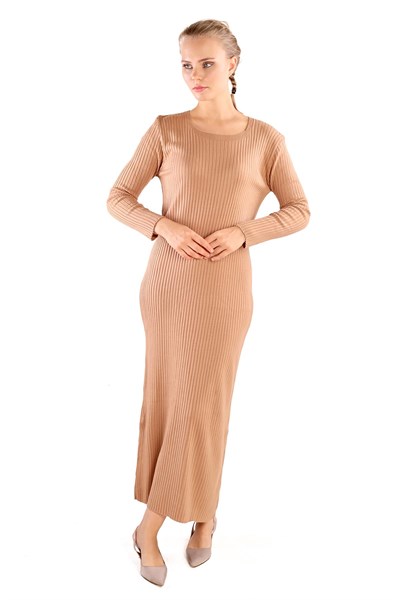 Camel Kapüşonlu Elbise Takım 24114