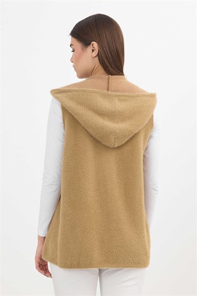 Camel Kapüşonlu Yumoş Yelek 6681