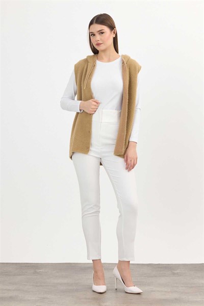 Camel Kapüşonlu Yumoş Yelek 6681