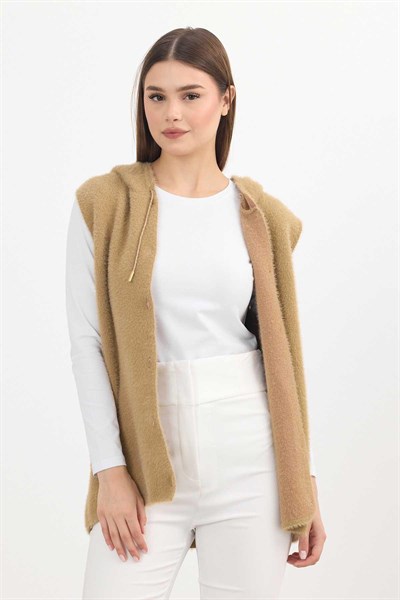Camel Kapüşonlu Yumoş Yelek 6681