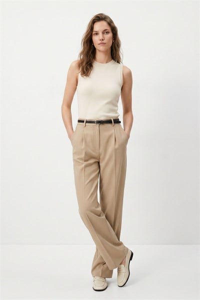 Camel Ön Pileli Kemerli Pantolon 8399A