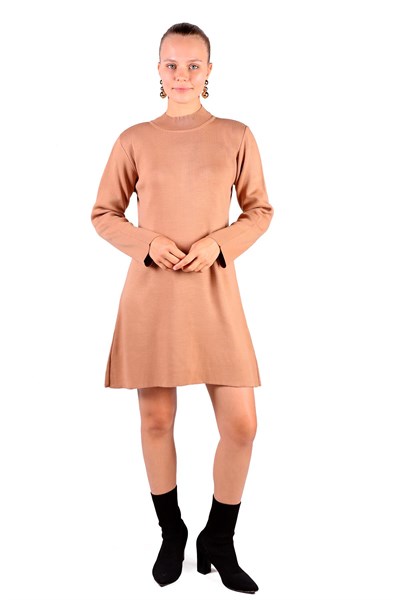 Camel Yarım Boğaz Kısa Triko Elbise 24151
