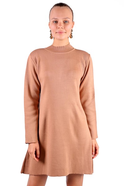 Camel Yarım Boğaz Kısa Triko Elbise 24151