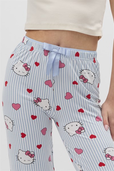 Çizgili Kalp Desenli Beli Bağcıklı Kadın Pijama Altı 4529