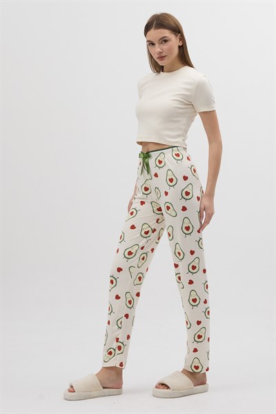 Ekru Avokado Desenli Kadın Pijama Altı 4538