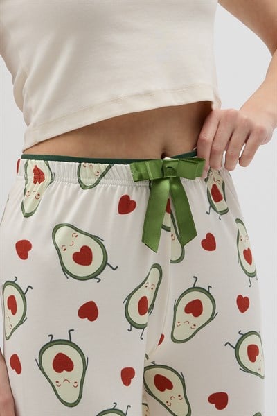 Ekru Avokado Desenli Kadın Pijama Altı 4538