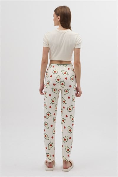 Ekru Avokado Desenli Kadın Pijama Altı 4538
