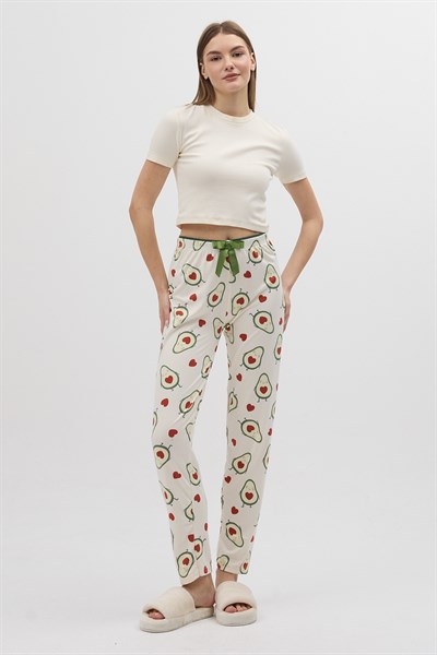 Ekru Avokado Desenli Kadın Pijama Altı 4538