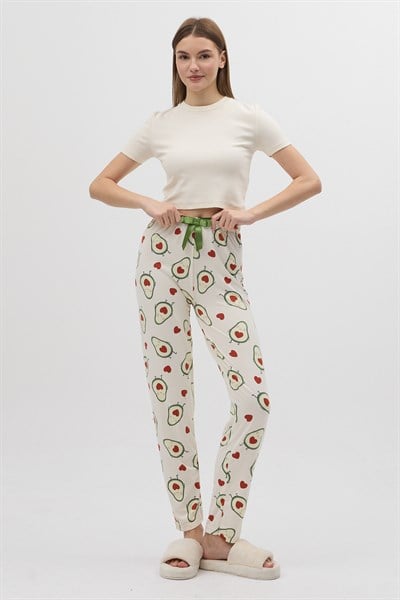 Ekru Avokado Desenli Kadın Pijama Altı 4538