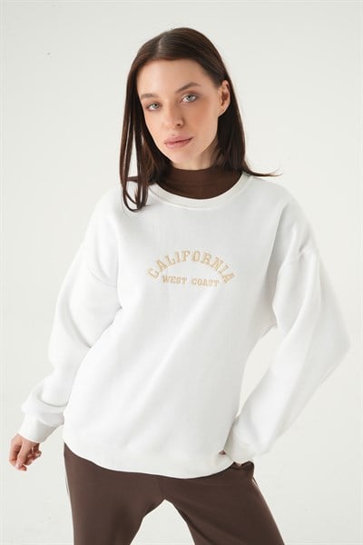 Ekru California Baskılı Sweat 1403