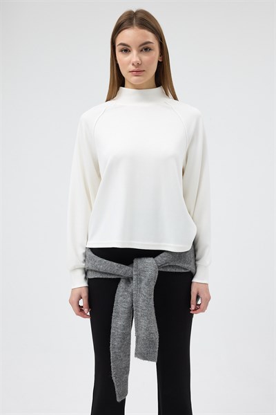 Ekru Dik Yaka Reglan Kol Kadın Sweat 8252A