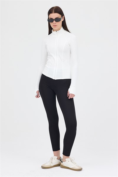 Ekru Fermuarlı Fit Kalıp Spor Hırka 3196
