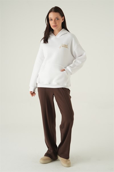 Ekru Kapüşonlu Sweat 1203