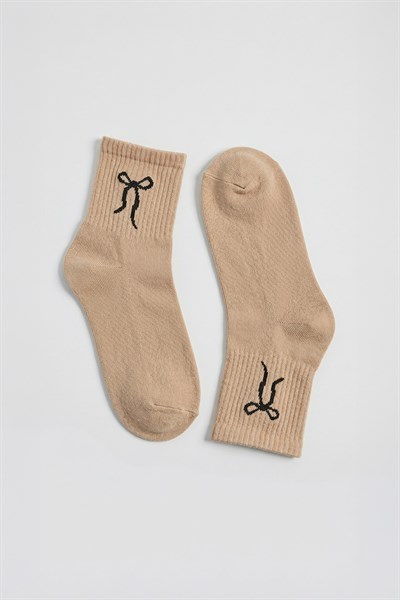 Ekru-Sütlü Kahve-Acı Kahve 3lü Kurdele Desen Tenis Yarım Konç Çorap 1301