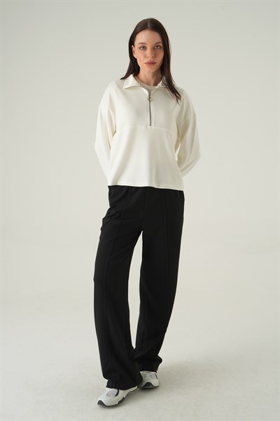 Ekru Yarım Fermuarlı Sweat 8249A