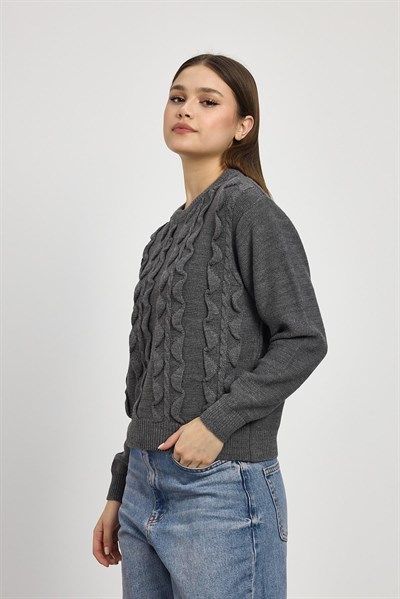 Füme Simli Fırfır Detay Kazak 24364