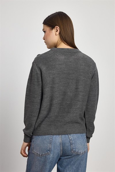 Füme Simli Fırfır Detay Kazak 24364